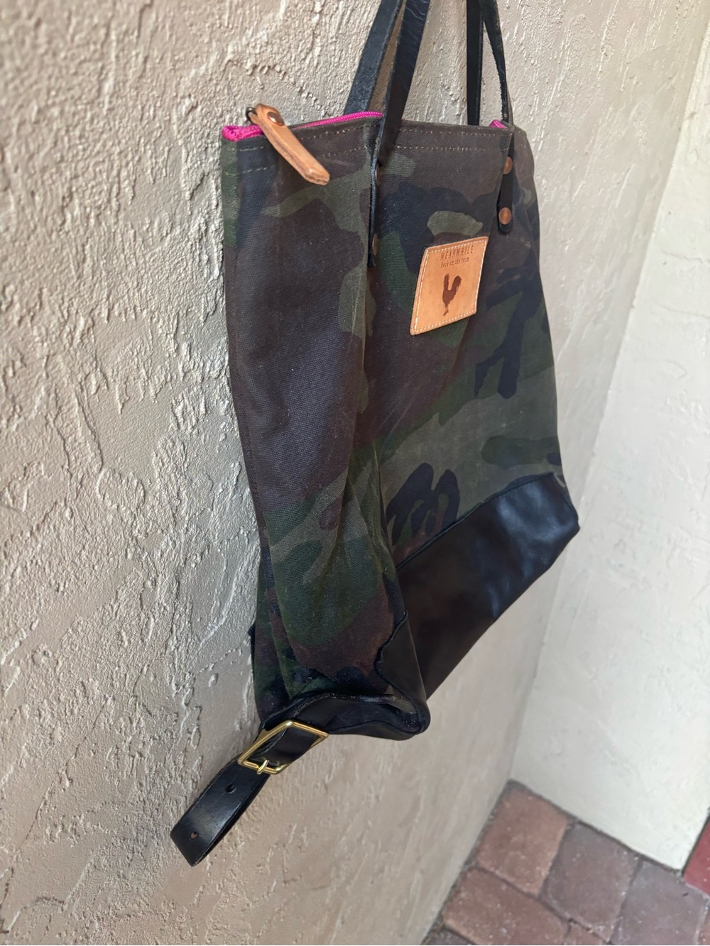Camo Canvas Travel Tote with Black Leather Trim - Picture 3 of 12